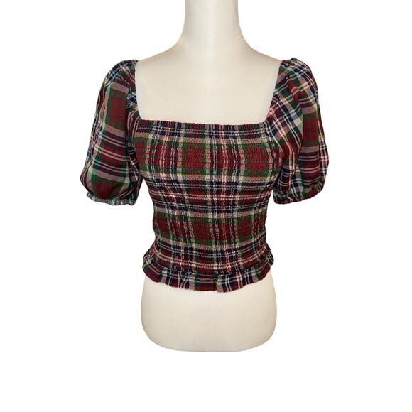 American Eagle Short Sleeve Crop Top Red Green White Small - Picture 1 of 3